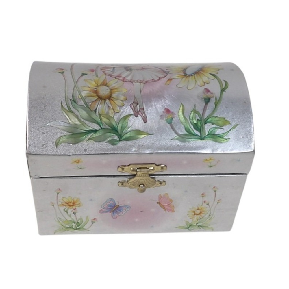 Schylling Ballerina Musical Jewelry Box Silver Floral Fairy Butterfly 21063-SM